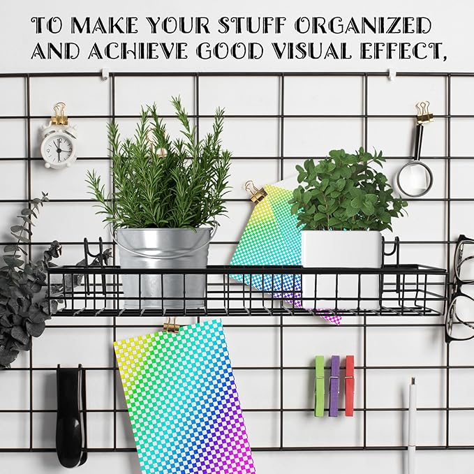 4 Pcs 15.75 x 3.94 x 1.97 Inch Metal Grid Wall Baskets with Hooks Grid Wall Shelves Hanging Wire Basket Multi Function Storag