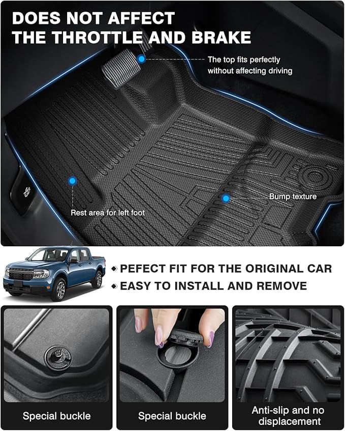 Powerty Floor Mats & Truck Bed Mat for 2022-2024 2025 2026 Ford Maverick Gas Model Accessories Floor Mats 2 Row Liner Set All Weather TPE 3D Floor Liners&Truck Bed Liner