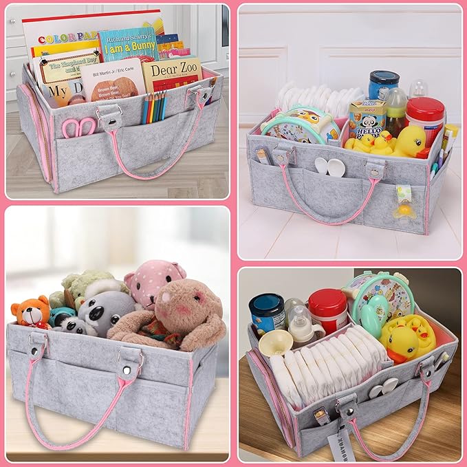 Baby Diaper Caddy Organizer for Girl Boy Large Nursery Storage Bin Basket Portable Holder Tote Bag for Changing Table and Car