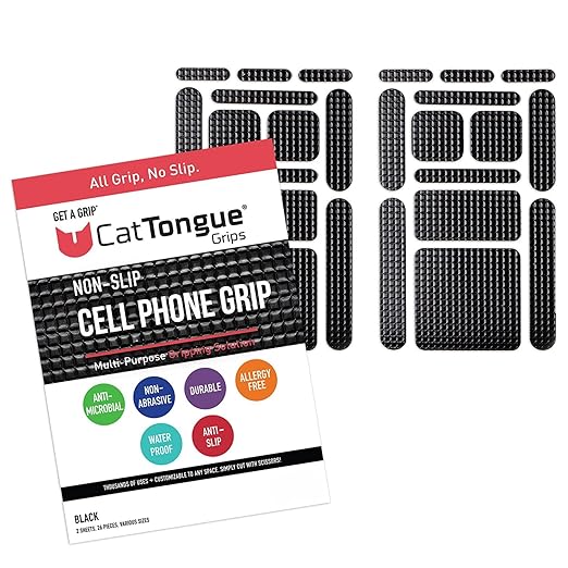 CATTONGUE GRIPS Non-Abrasive Grip Tape Strips - Heavy-Duty, Pre-Cut Anti-Slip Tape for Phones, Tablets, Crafting & More - Ind