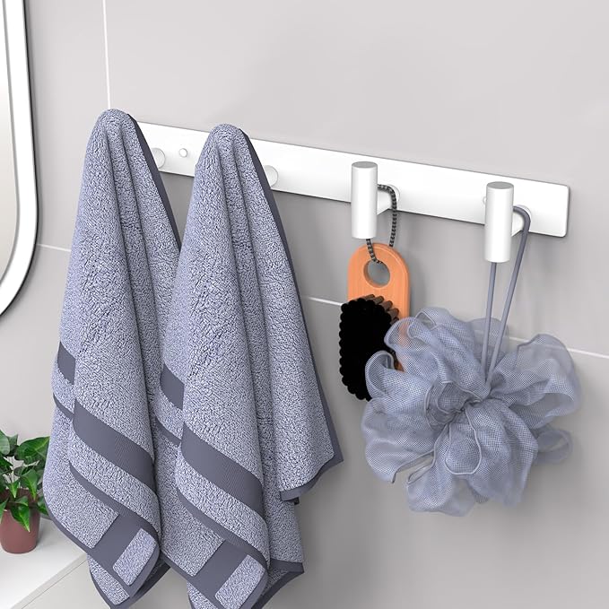 VAEHOLD Hat and Coat Wall Mount Rack - Hooks for Robes, Bags, Keys, and Towels - Bathroom Towel Hanger Organizer (White, “T“ 