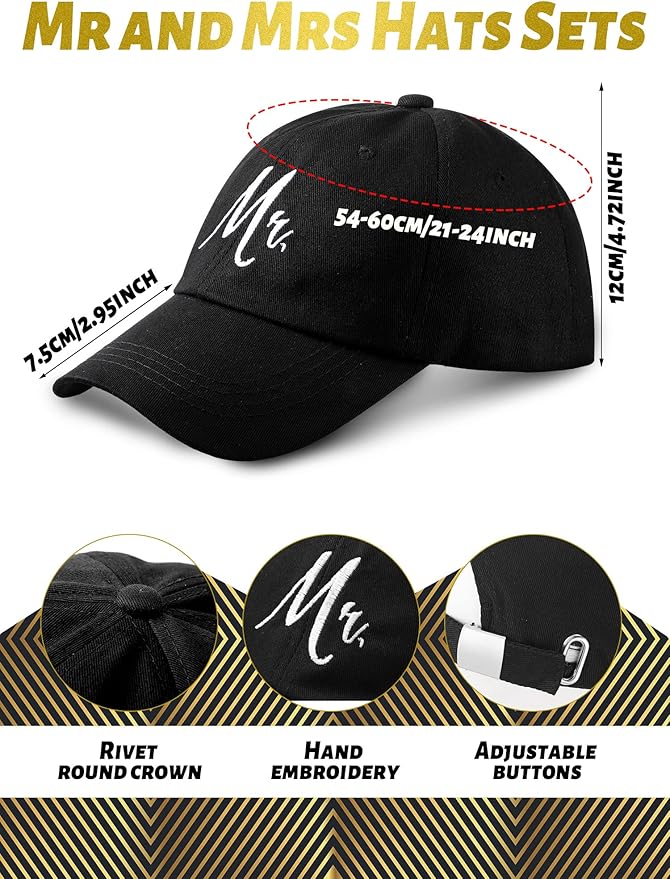 Jeyiour 6 Pieces Mr and Mrs Gifts Set for Couple Including Bride Baseball Caps Groom Mr and Mrs Luggage Tags Passport Covers 