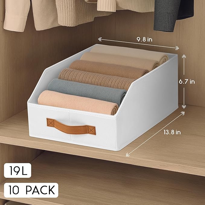 Homsorout Fabric Storage Bins for Organizing - 10 Pack Large Trapezoid Collapsible Storage Bins with Front Handle, Closet Org
