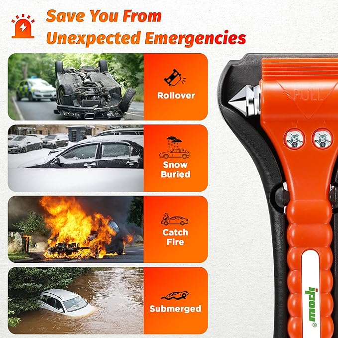 IPOW 4 Pack Car Window Breaker Seatbelt Cutter, Heavy Carbon Steel Glass Breaker Car Safety Hammer Emergency Escape Tool, Aut