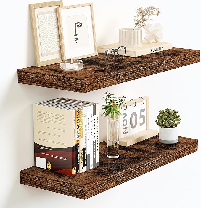 Vivelove Floating Shelves for Wall Mounted, 16 Inch Bathroom Shelves, Display Shelf for Living Room Kitchen Bedroom Office Fa