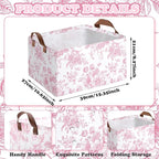 Boao 3 Pcs Pink Floral Foldable Storage Baskets Pink Hydrangea Laundry Basket with Handles Waterproof Storage Bins Fabric She