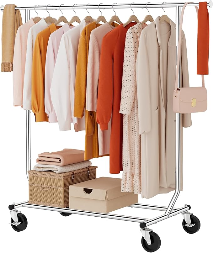 Tajsoon Clothing Rack Heavy Duty Clothes Racks Foldable Garment Rack with Wheels and Extendable Rod, Collapsible Clothing Rac