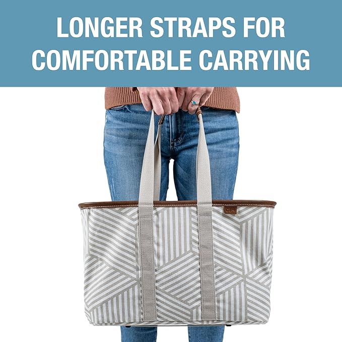 CleverMade Collapsible LUXE Tote - Reusable Grocery Shopping Storage Bag Organizer w/Handles Reinforced Bottom
