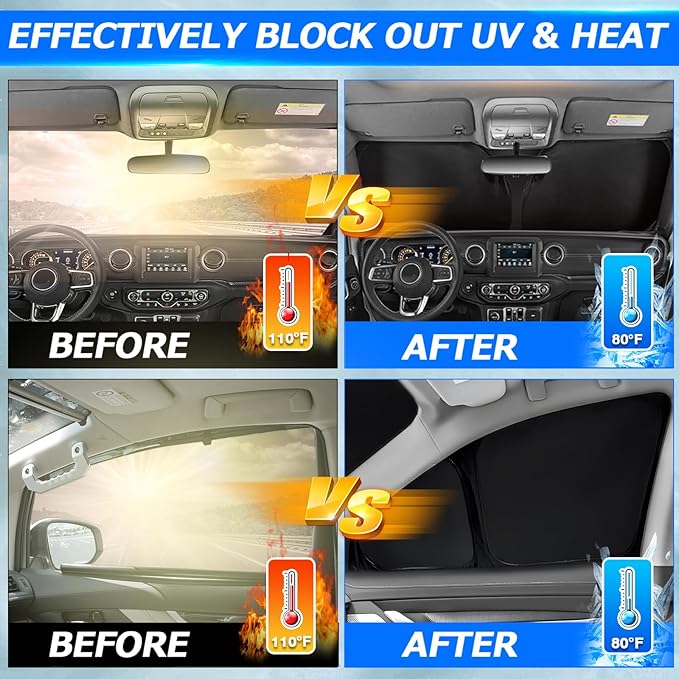 Karltys 3PCS Windshield Sun Shade for 2022-2024 2025 Toyota Corolla Cross, Front and Side Window Sunshade Custom Fit Corolla Cross, 210T Reflective Sun Visor Cover Protector Keep Your Car Cool