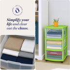HOMZ 2-Pack Drawer Tower, 3-Tier Clear Plastic Storage Organizer Cart, Bold Lime Frame - Organizing Containers with Wheels fo
