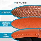 PIC AUTO Steering Wheel Cover, Glitter Gel Particles & Orange Luxury Leather Car Steering Cover, Universal Fit 14.5"-15.5" An