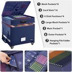 DocSafe File Box with Lock, 2-Layer Fireproof Document Box with Wheels,Collapsible File Storage Organizer with Pockets,Large 