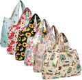 allydrew Large Foldable Tote Nylon Reusable Grocery Bags, 6 Pack