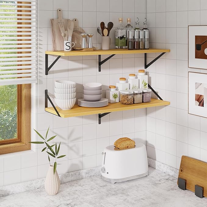 Deep Floating Shelves for Wall,36" Wx10 D Wood Wall Shelves with Metal Brackets,Hanging Storage Floating Shelf for Living Roo