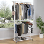 Sywhitta Double Rod Clothing Garment Rack, Rolling Clothes Organizer on Wheels for Hanging Clothes, Easy to Assemble, Adjusta