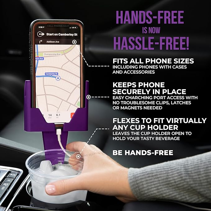 Cup Holder Phone Holder Mount for Car - Universal Adjustable Expander Cradle Hands-Free Driving - Compatible with All Smartphones Car Mount for iPhone Samsung Google Android Mobile Accessories Purple