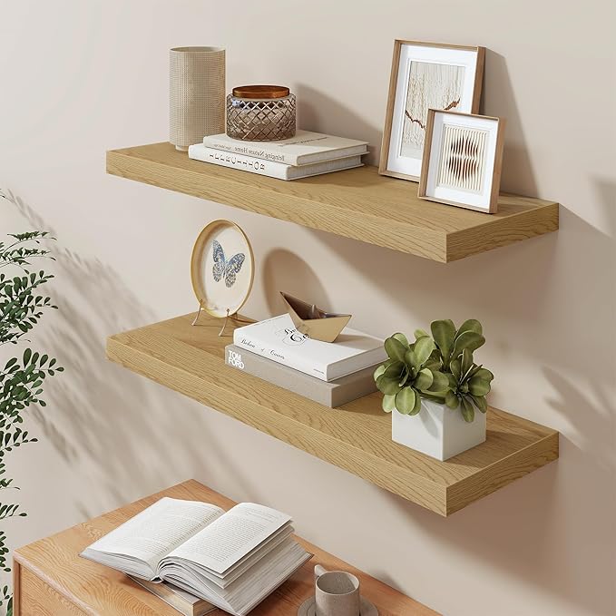 36"W x 9.3"D Floating Shelves for Wall, Wall Mounted Bathroom Shelves 2 Pack Deep Floating Shelf for Bedroom Kitchen Living R