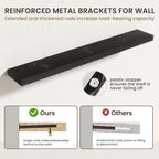 55 Inch Floating Shelves | 6.5 Inch Deep Black Floating Shelves Set of 2 | 55" W x 6.5" D Rustic Black Wood Wall Shelves with
