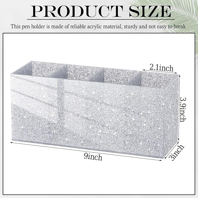 Jetec Acrylic Glitter Pen Holder 4 Compartments Bling Makeup Brush Stationery Organizer Pencil Holder for Desk Accessories Sp