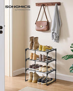SONGMICS Shoe Rack, 3-Tier Shoe Organizer, Metal Storage Shelf, Upright or Upside Down, for 4-8 Pairs, Stackable, for Entrywa