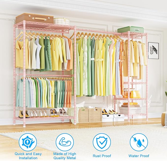 Ulif E10 Clothes Rack（With Stretchable Hanger Rod）Freestanding Clothing Racks for Hanging Clothes，Adjustable Closet Organizer