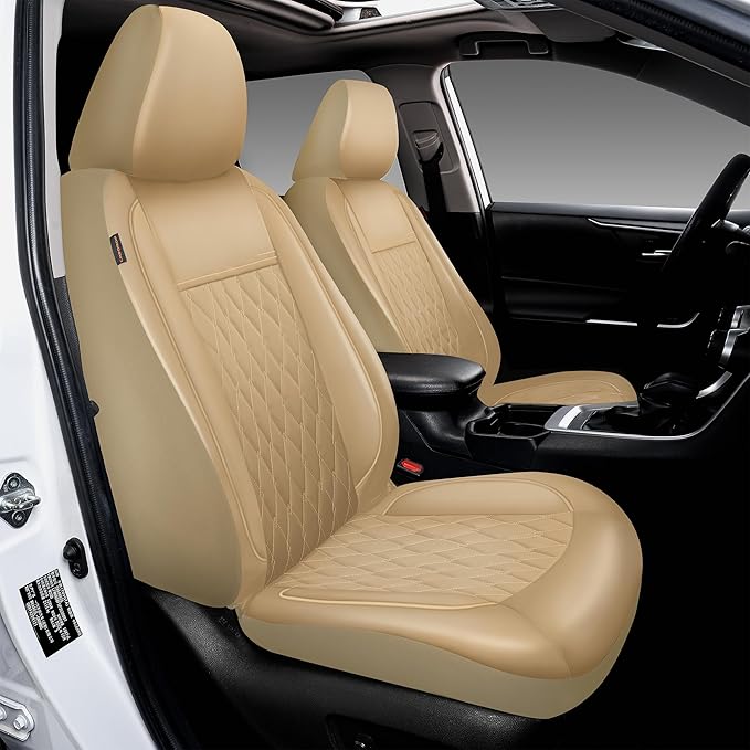 CAROMOP Faux Leather Car Seat Covers Full Set,Luxury and Comfortable Covers for Cars,Split Bench Compatible Car Interior Cove