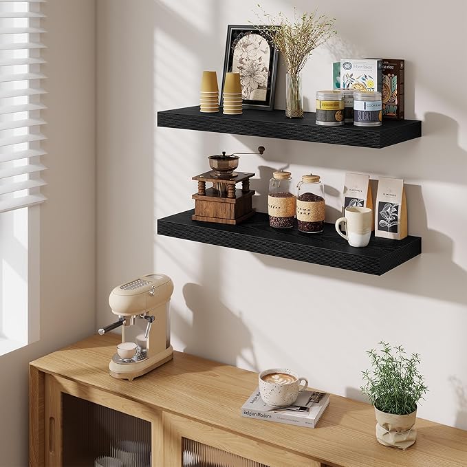 Fun Memories Floating Shelves for Wall, 30 Inch Long Floating Shelves Set of 2, 30 x 10 Wooden Shelves for Wall, Large Storag