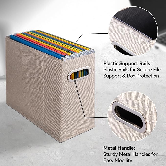 2 Packs Letter Size File Organizer, File Folders Organizer, Fabric Storage Box, Collapsible Paper Organizer with Metal Handle