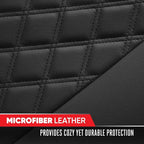 Motor Trend Rear Seat Cushion - Black Diamond Stitched Faux Leather Rear Seat Cover for Cars, Trucks, SUVs - Padded, Waterpro