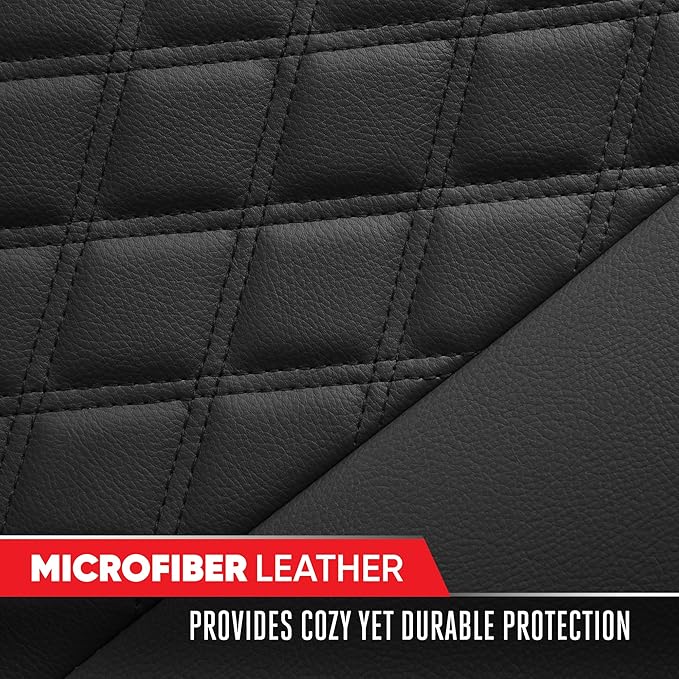 Motor Trend Rear Seat Cushion - Black Diamond Stitched Faux Leather Rear Seat Cover for Cars, Trucks, SUVs - Padded, Waterpro