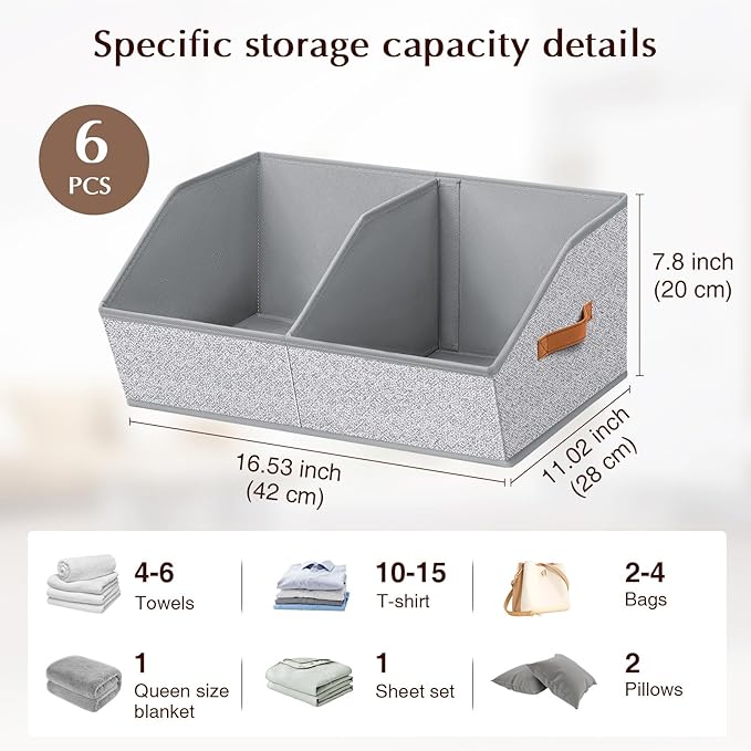 Homsorout Closet Organizers and Storage Bins - 6 Pack Collapsible Divided Trapezoidal Cube Storage Bins Baskets with Orange H