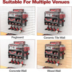 Power Tool Organizer Wall Mount - 4 Layer Metal Power Tool Storage Rack, Cordless Drill Holder with 4 Hooks, Utility Storage 