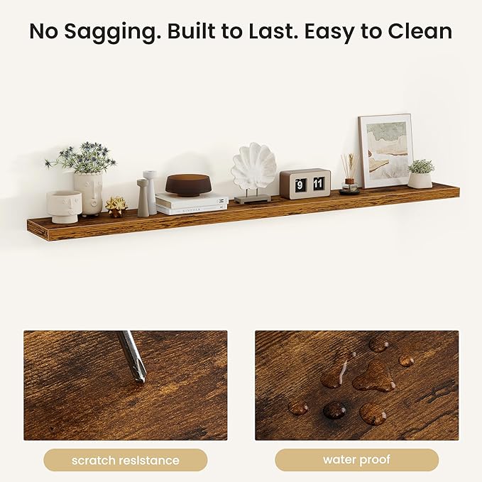 Fun Memories Floating Shelves for Wall, Rustic Wood Wall Mounted Shelves for Bathroom, Bedroom, Living Room and Kitchen, Stor