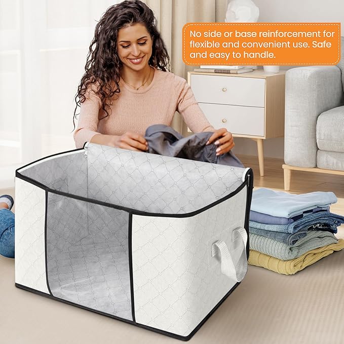 Fab totes 24 Gallons Clothes Storage, Foldable Thick Fabric Blanket Storage Bags, Containers for Organizing Bedroom, Closet, 