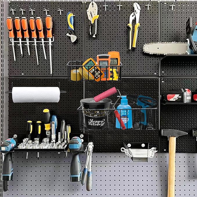 310PCS Pegboard Accessories Organizer Kit, Peg Board Baskets and Paper Towel Holder for 1/8 and 1/4 inch Pegboard Hooks Assor