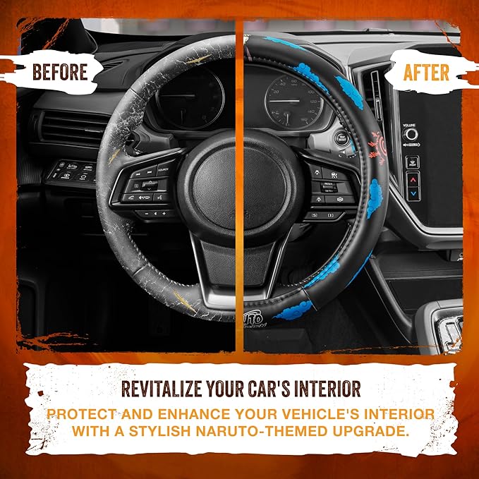 Naruto Shippuden Car Steering Wheel Cover, 15 Inch Anime Steering Wheel Cover, Cushioned Soft Comfortable Cover Anime Car Accessories for Men Women, Kumogakure