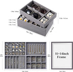 Velvet Jewelry Drawer Organizer Trays – Large Grey Stackable Jewelry Storage Inserts Set, 4-Layer Jewelry Tray Set for Earrin