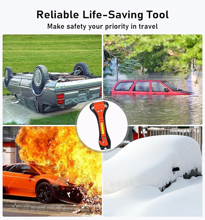 Car Safety Hammer 10 Pack, Car Emergency Escape Tool Car Window Glass Breaker and Seat Belt Cutter with Light Reflective Tape