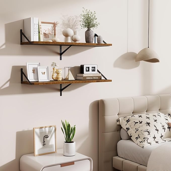 Deep Floating Shelves for Wall,36" Wx10 D Wood Wall Shelves with Metal Brackets,Hanging Storage Floating Shelf for Living Roo