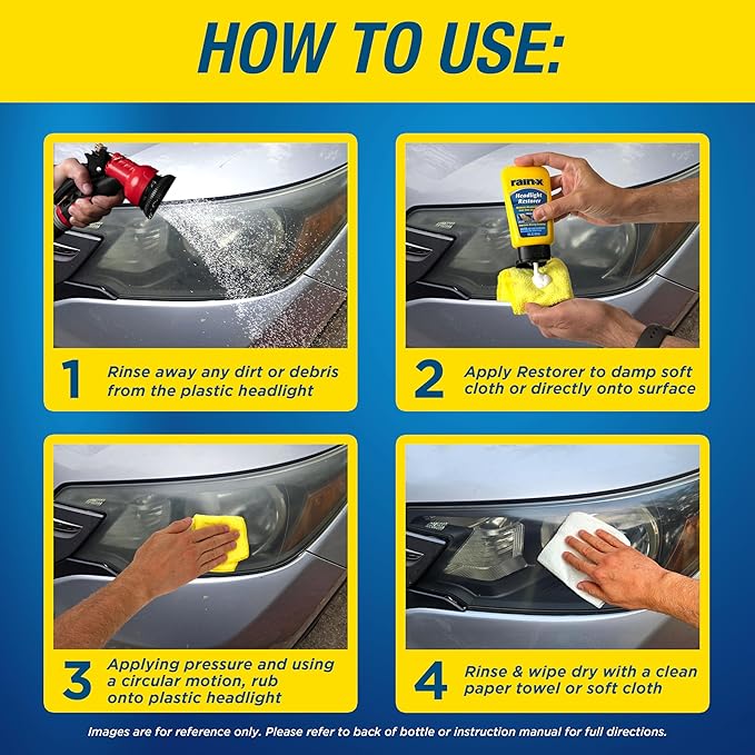 Rain-X 800001810 Headlight Restorer, Headlight Cleaner & Restoration Liquid for Hazy, Yellowed Headlights, Brings Lights Back