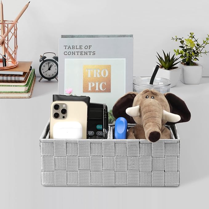 Posprica Drawer Organizer Bins,Woven Strap Storage Box Cube Basket Containers Divider for Organizing drawers, Shelves, Closet