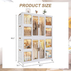 Portable Wardrobe Closet Storage Organizer for Clothes, Clothes Dresser, 12 Magnetic Doors-12 Cubes & 2 Hanging Rod,16 pcs Ha