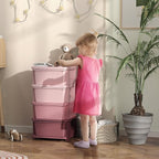 Qaba 4 Tier Kids Storage Unit, Toy Organizers and Storage with 4 Drawer Chest for Kids Bedroom Nursery Kindergarten Living Ro