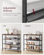VASAGLE Shoe Rack for Entryway, 4-Tier Shoe Rack Organizer with Storage Shelves and Spacious Top, Freestanding, Adjustable, I