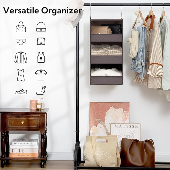 GRANNY SAYS 3-Shelf Closet Organizers and Storage, Foldable Hanging Closet Organizer, Hanging Closet Shelves with 2 Metal Hoo
