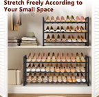 FAVOOSTY 3-Tier Expandable Shoe Rack, Adjustable Shoe Shelf Storage Organizer Space Saving Metal Free Standing Shoe Rack for 