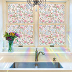 Pink Magnolia Window Privacy Film Rainbow Film Decorative, 3D Static Stained Glass Window Cling for Glass Door Room Wedding Valentines Stickers, 16.9" x 39.4"
