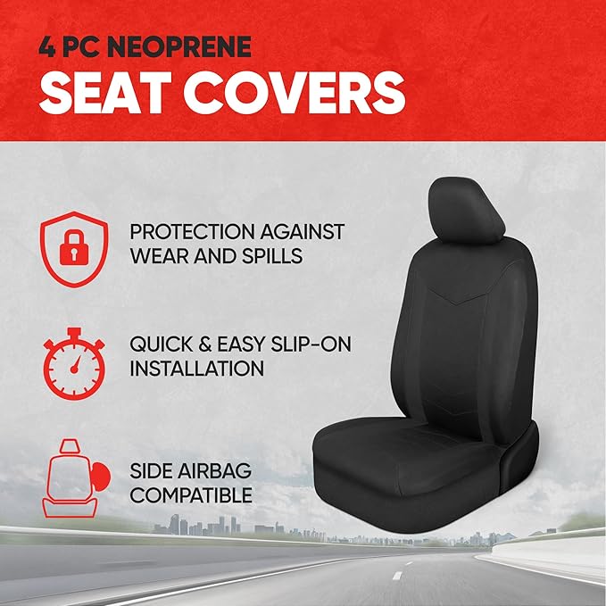 Motor Trend SpillGuard 2 Black Seat Covers for Cars & Seat Covers for Trucks - Neoprene Lining Waterproof Car Seat Covers Fro