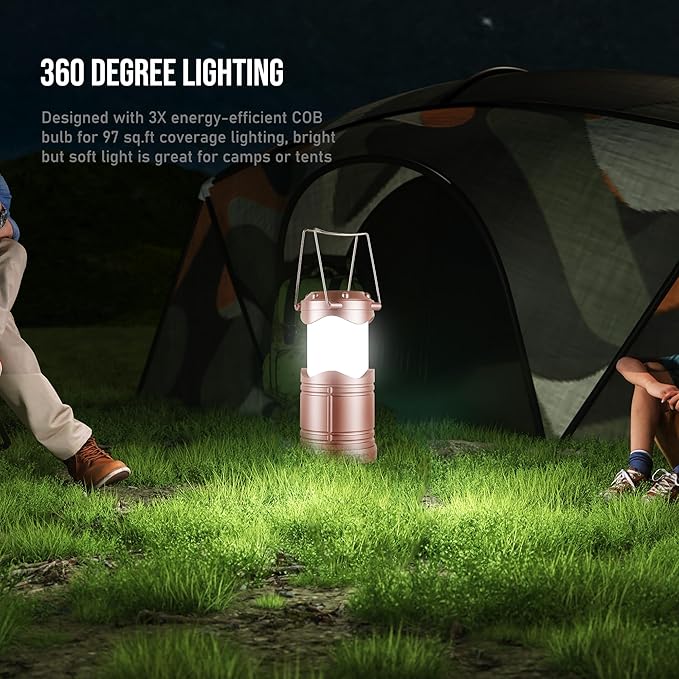Lichamp LED Camping Lantern, 4 Pack Battery Powered Flashlight for Power Outages, Portable Collapsible Hanging Light Essentia