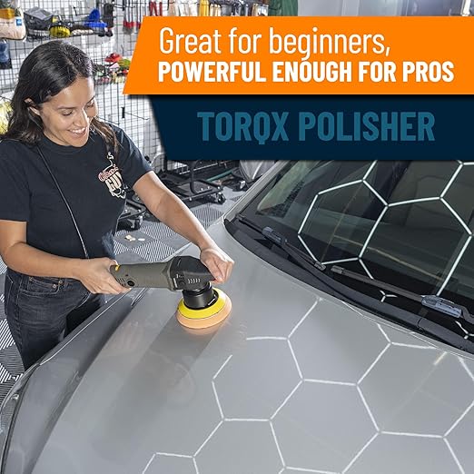 Chemical Guys TORQX Random Orbital Polisher, Pads, Polishes, and Compounds Kit - Car Polishing Kit Safe for Trucks, SUVs, Motorcycles, and More, 700W Motor, 8mm Orbit, 9-Piece Set